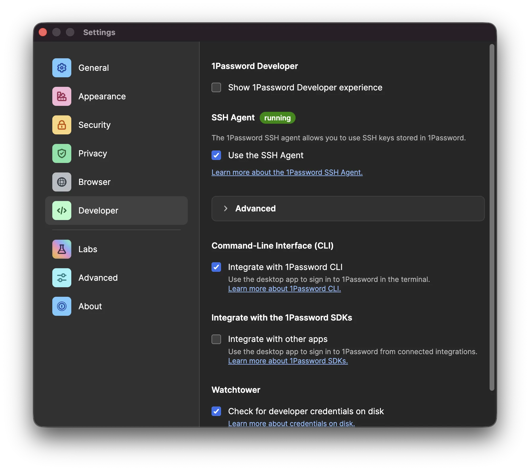 Ajustes de 1Password Agent