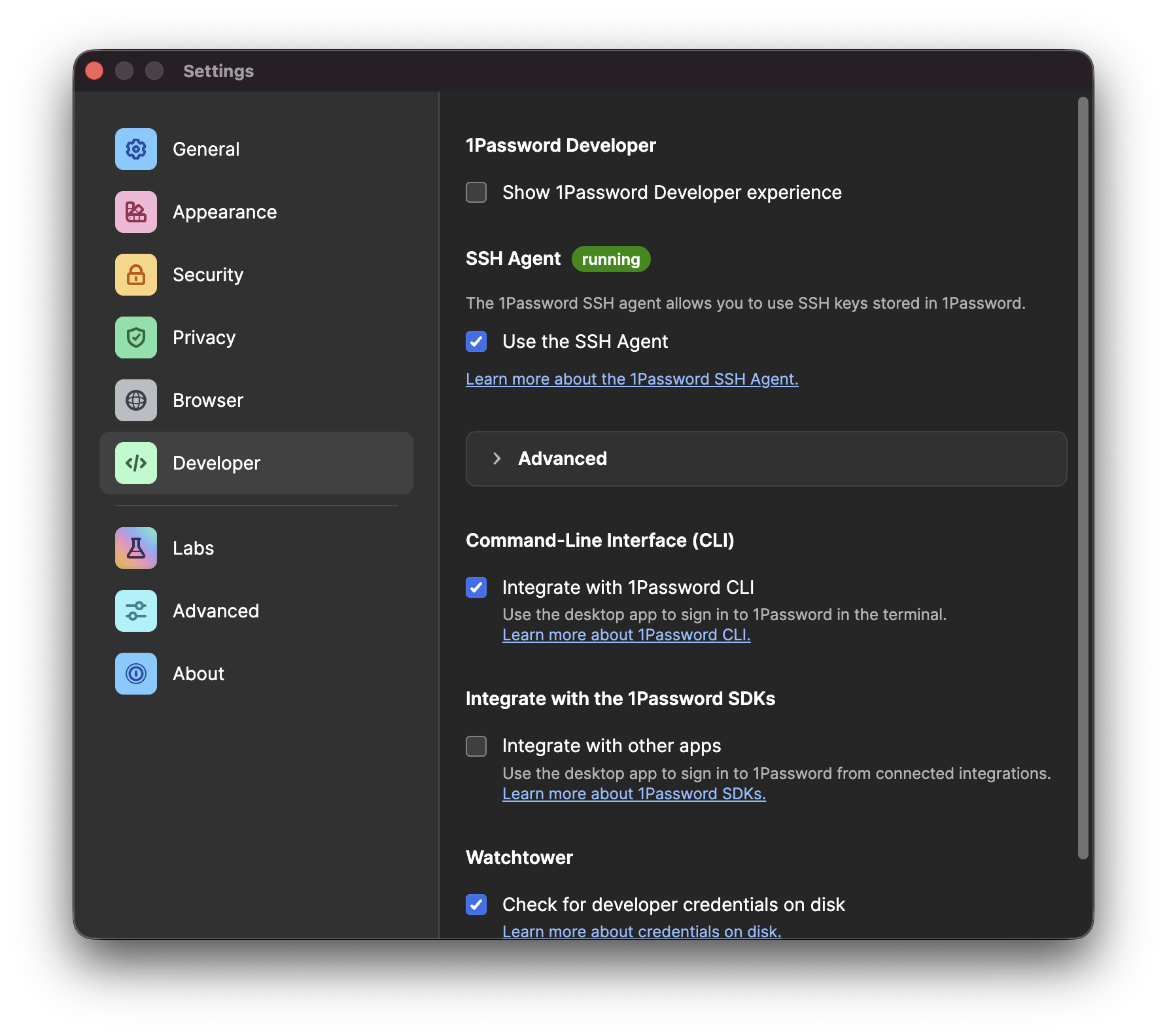 Ajustes de 1Password Agent